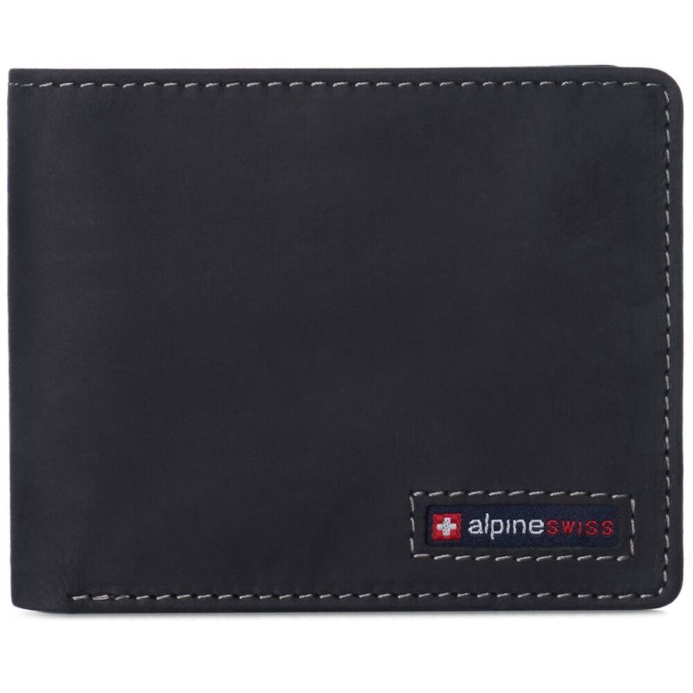 Alpine Swiss Mens RFID Wallet Leather Bifold 2 ID Windows Divided Bill Section